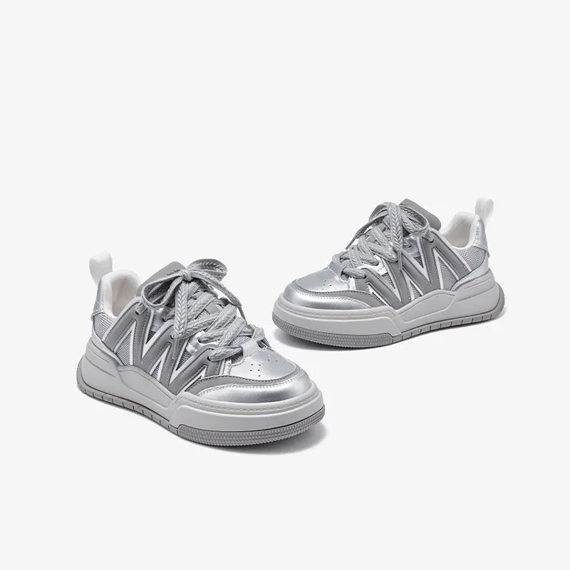 BeauToday Womens Chunky Sneakers Fashion Casual Round Toe Lace-up Sneakers with Special Patchwork Design