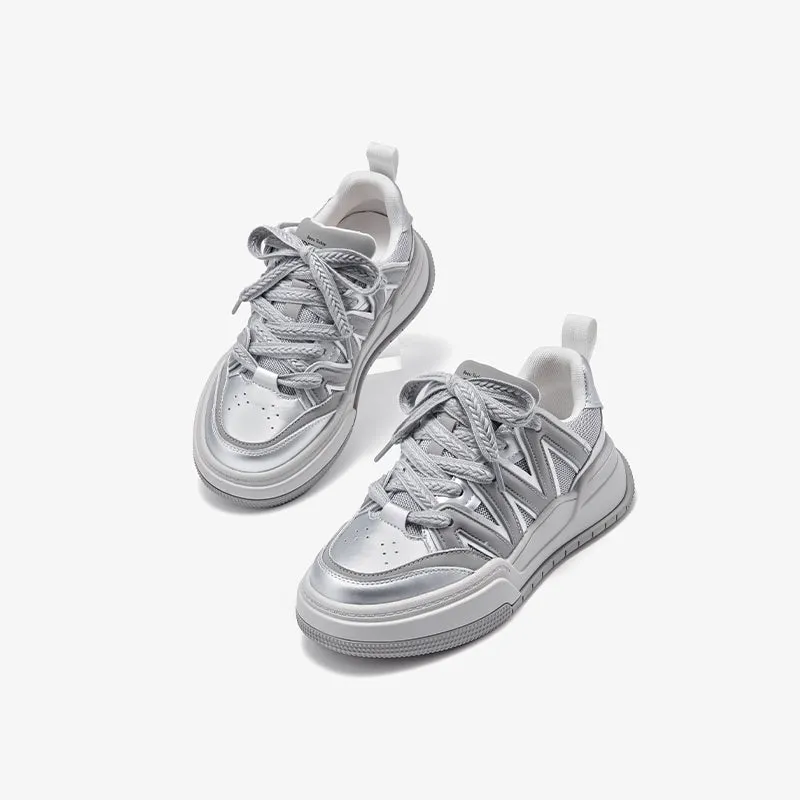 BeauToday Womens Chunky Sneakers Fashion Casual Round Toe Lace-up Sneakers with Special Patchwork Design
