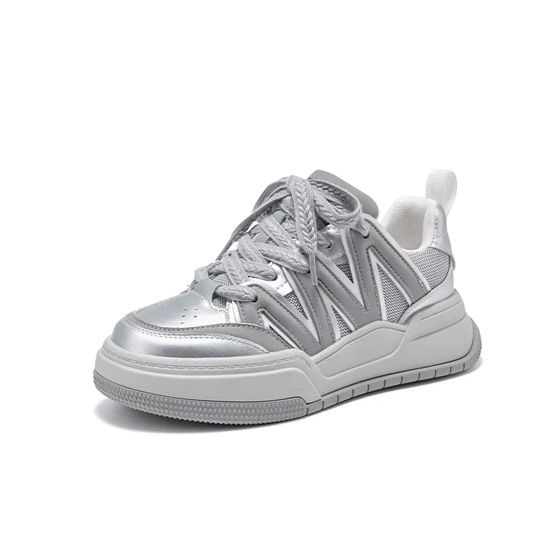 BeauToday Womens Chunky Sneakers Fashion Casual Round Toe Lace-up Sneakers with Special Patchwork Design