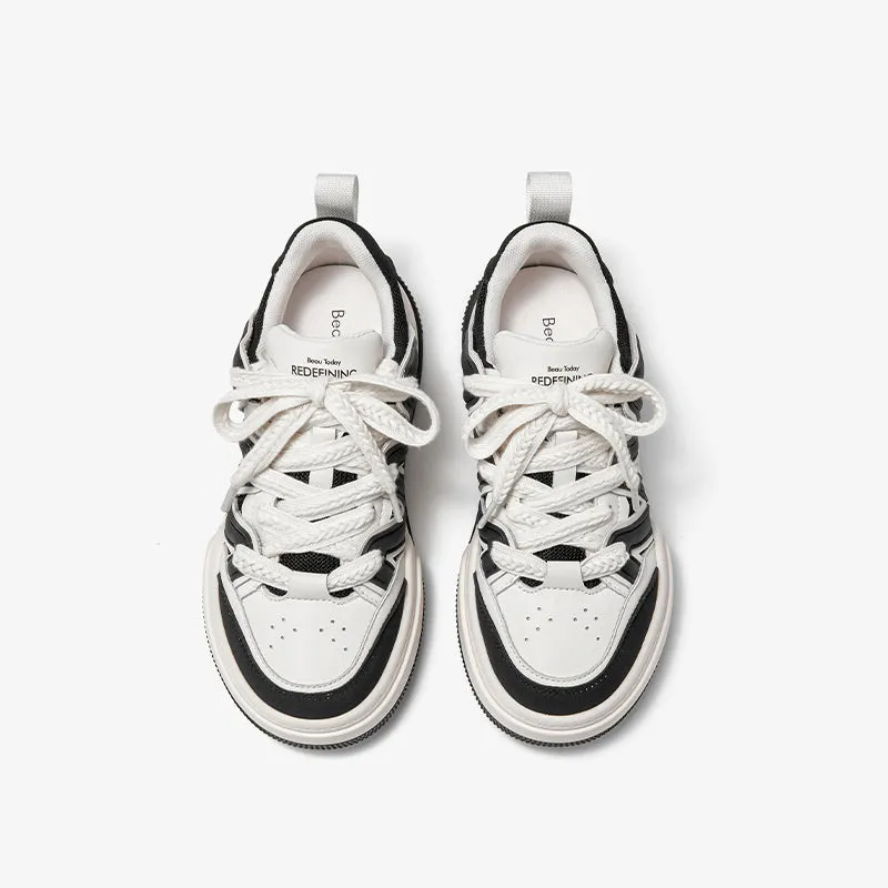 BeauToday Womens Chunky Sneakers Fashion Casual Round Toe Lace-up Sneakers with Special Patchwork Design