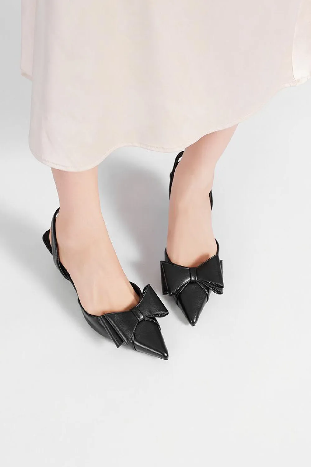 BLACK BOW DETAIL KITTEN HEELS SLING BACK PARTY SANDALS