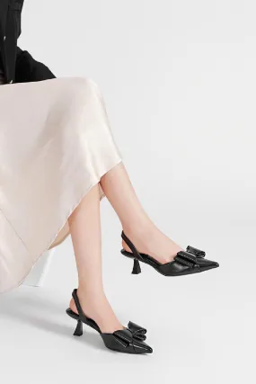BLACK BOW DETAIL KITTEN HEELS SLING BACK PARTY SANDALS