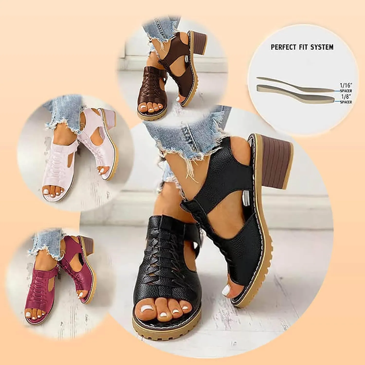 Block Heel Sandals for Women,Comfortable Open Toe Low Chunky Heels Dress Sandal Womens Mid Womens Dressy Summer Side Zipper Ankle Strap Classic Fashion Party Straps Comfortable Walking Shoes