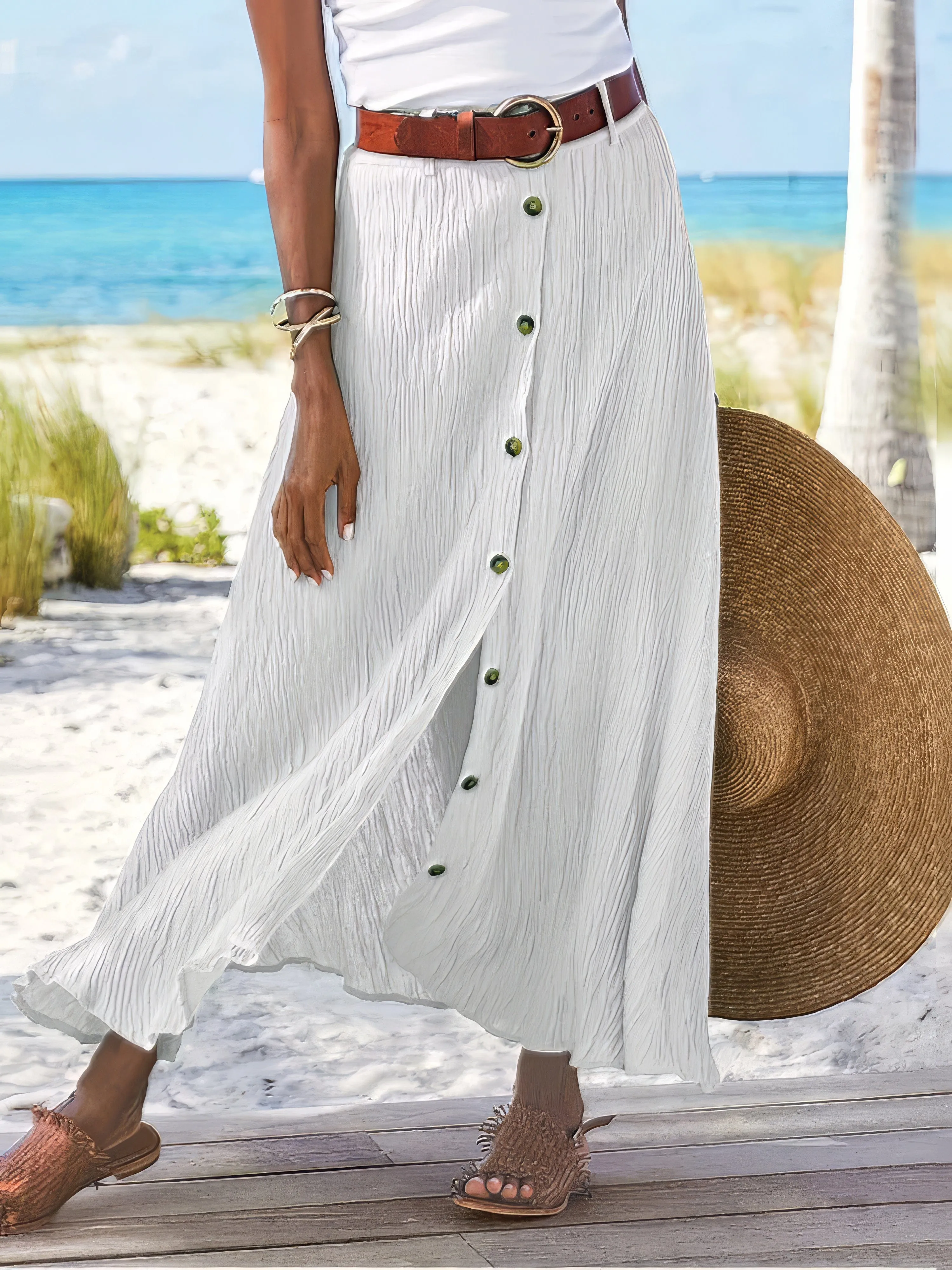 Button Detail Midi Skirt