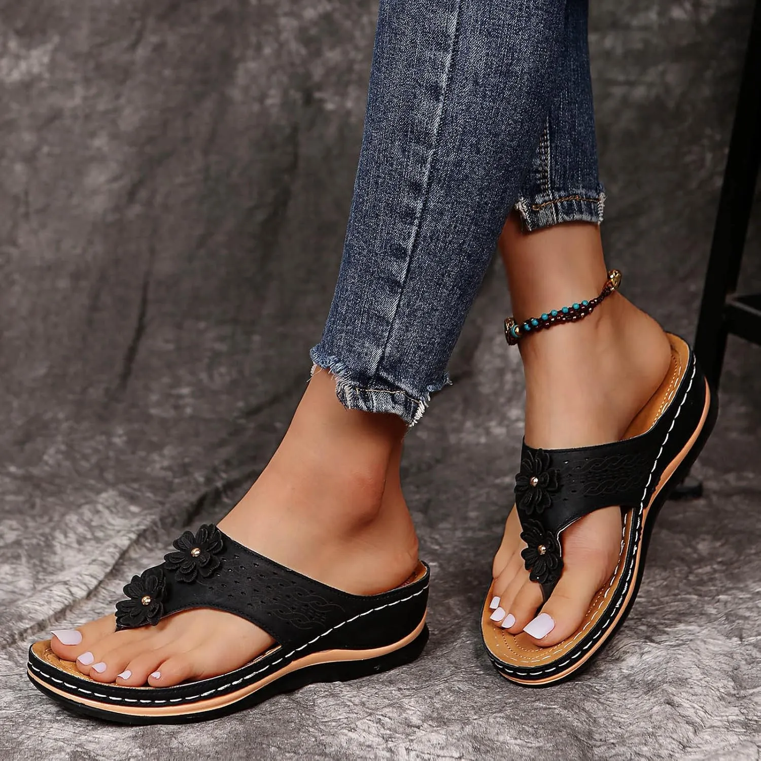Cathalem Orthopedic Sandals for Women Wedge Sandals Comfortable Walking Sandals Cushion Footbed Platform Sandals