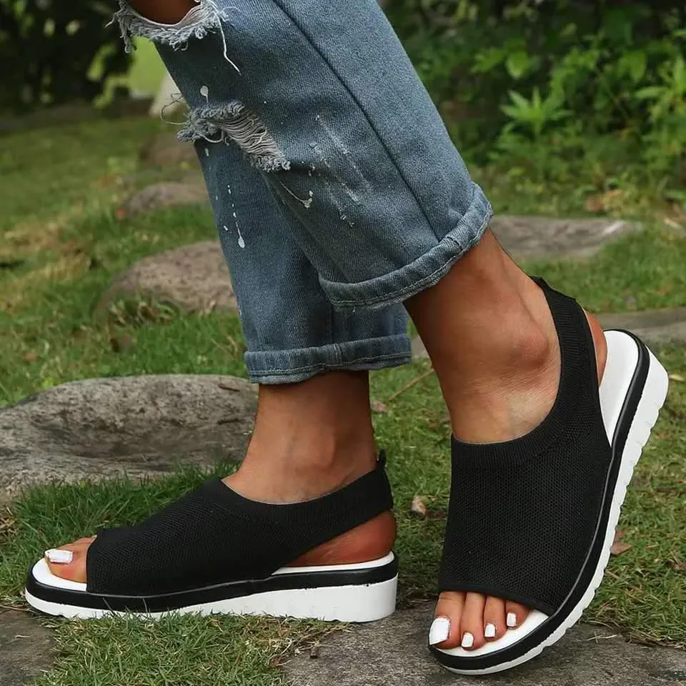 Chicvane Peep Toe Breathable Wedge Sandals with Elastic Band