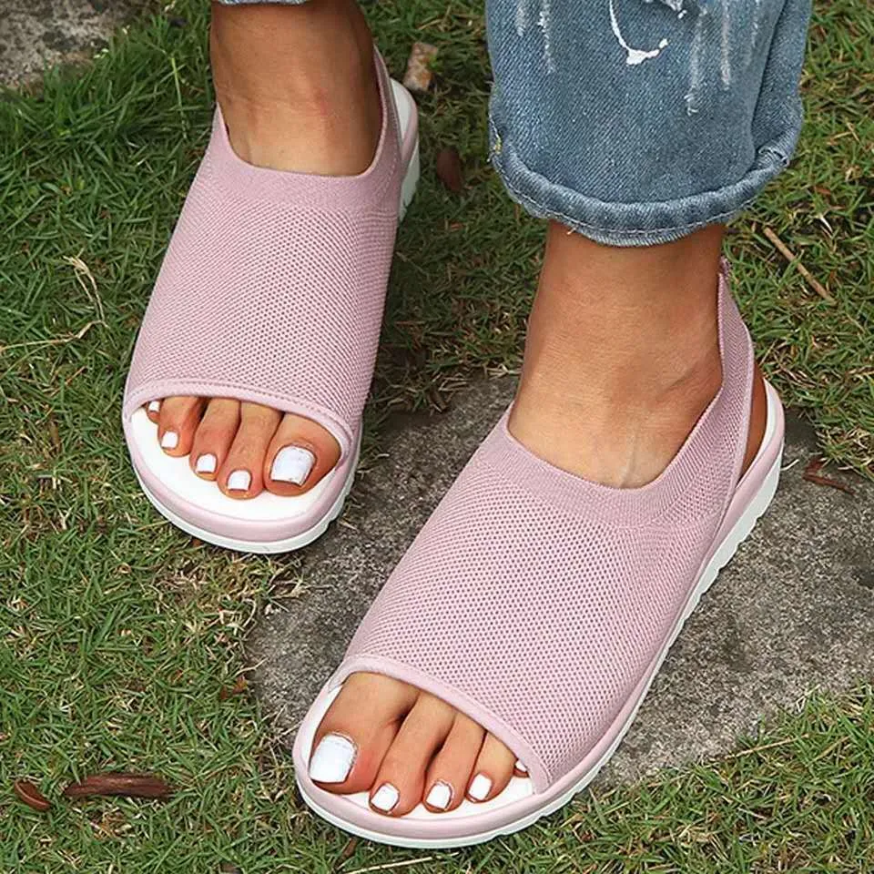 Chicvane Peep Toe Breathable Wedge Sandals with Elastic Band