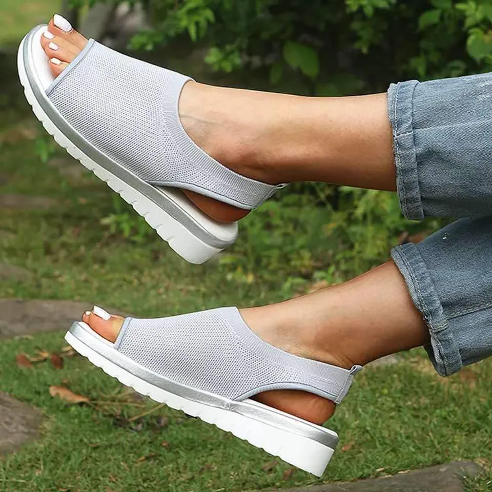 Chicvane Peep Toe Breathable Wedge Sandals with Elastic Band