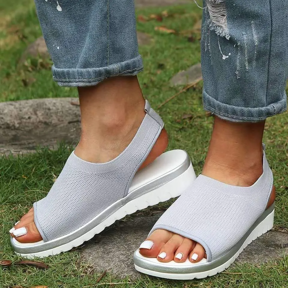 Chicvane Peep Toe Breathable Wedge Sandals with Elastic Band