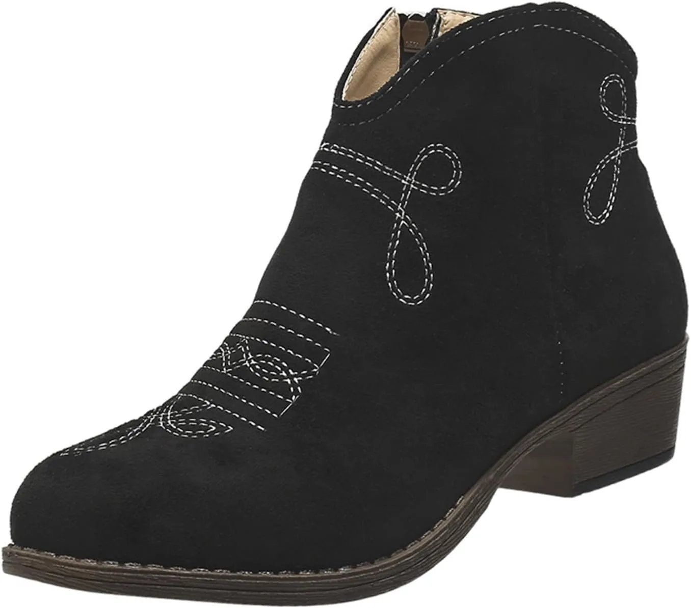 Cowboy Boots for Women Low Heel with Side Zip Western Durable Cowgirl Boots Comfortable Women's Ankle Boots Fashion Booties