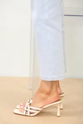CREAM CROSS OVER BUCKLE DETAIL LOW STRAP HEEL