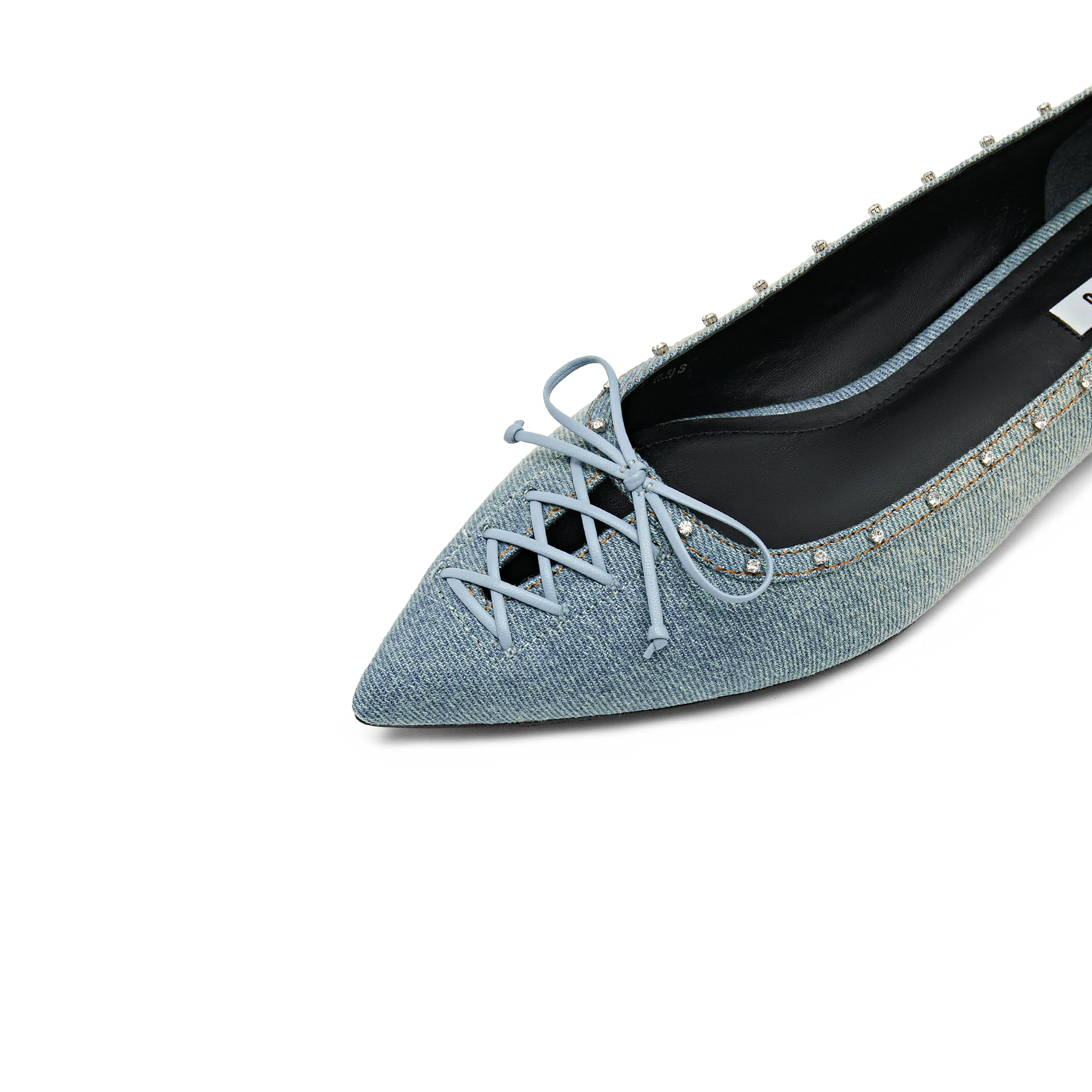 Denim Bow Tie Crystal Pointy Flats