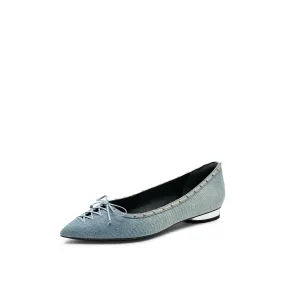 Denim Bow Tie Crystal Pointy Flats