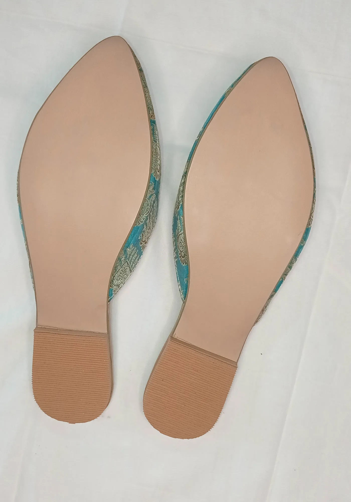 Dreamy Blue and Gold Zari Mules