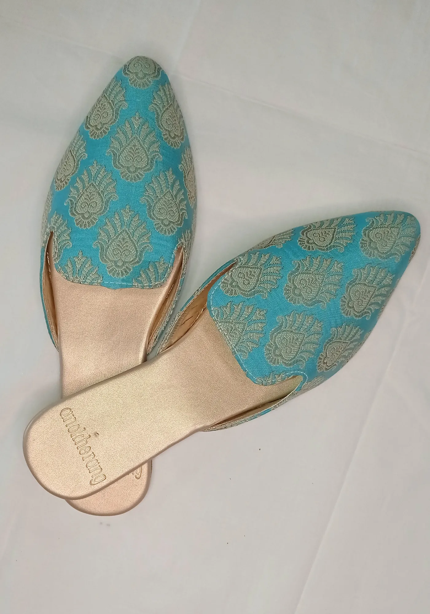 Dreamy Blue and Gold Zari Mules