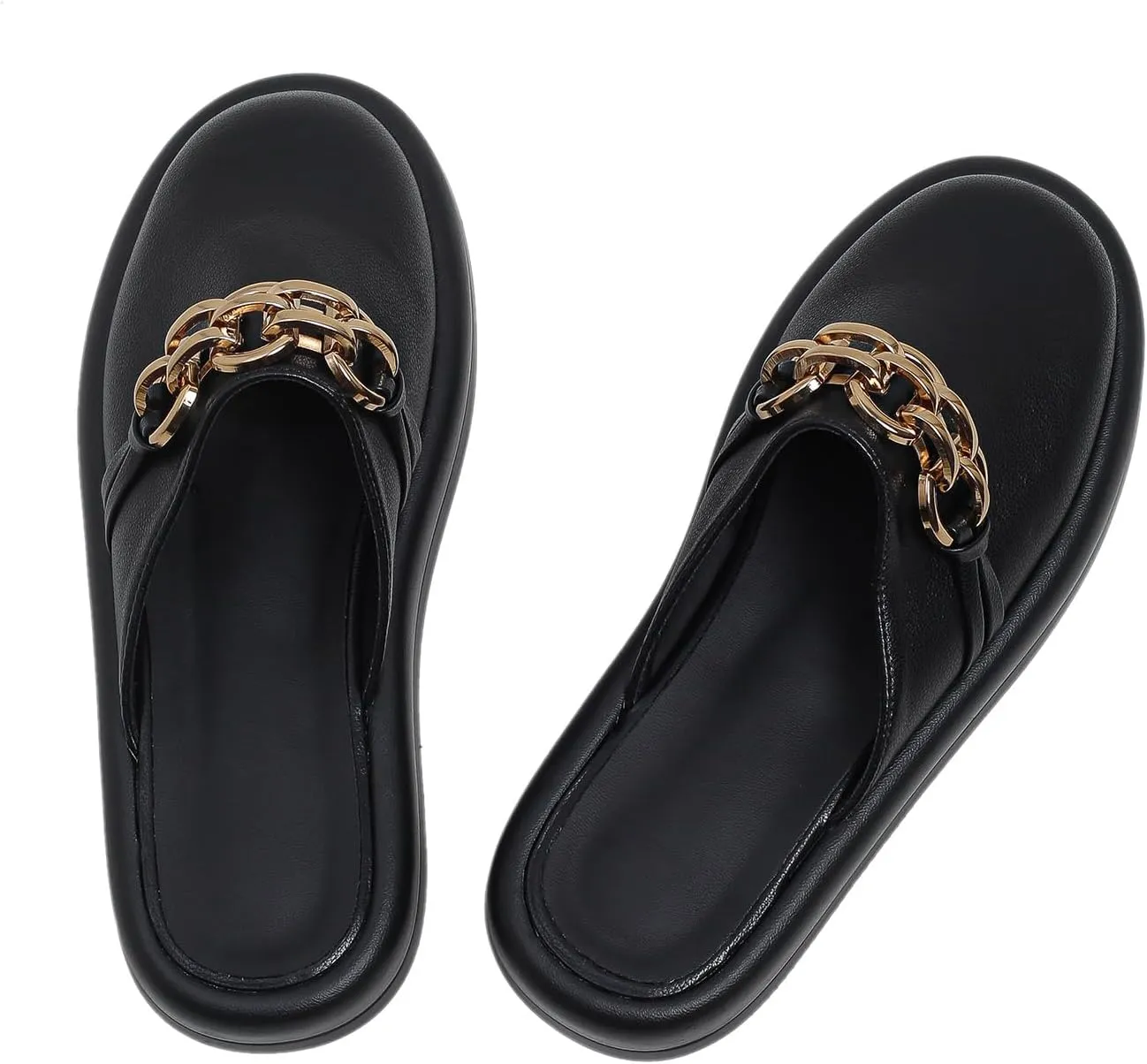 Dumalum Mules for Women Flats Closed Round Toe Slip on Sandals Comfortable Loafers Slides Shoes with Metal Chain Decor