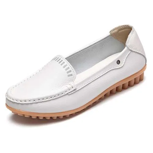 Flat Shoes Women Leather Casual Outdoor Slip On Loafer