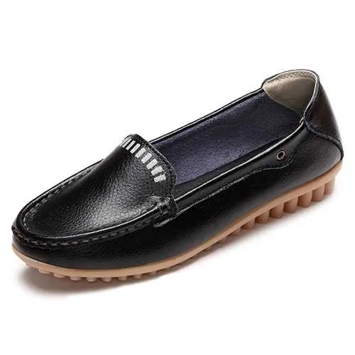 Flat Shoes Women Leather Casual Outdoor Slip On Loafer