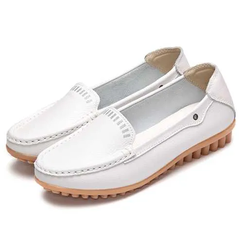Flat Shoes Women Leather Casual Outdoor Slip On Loafer