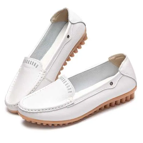 Flat Shoes Women Leather Casual Outdoor Slip On Loafer