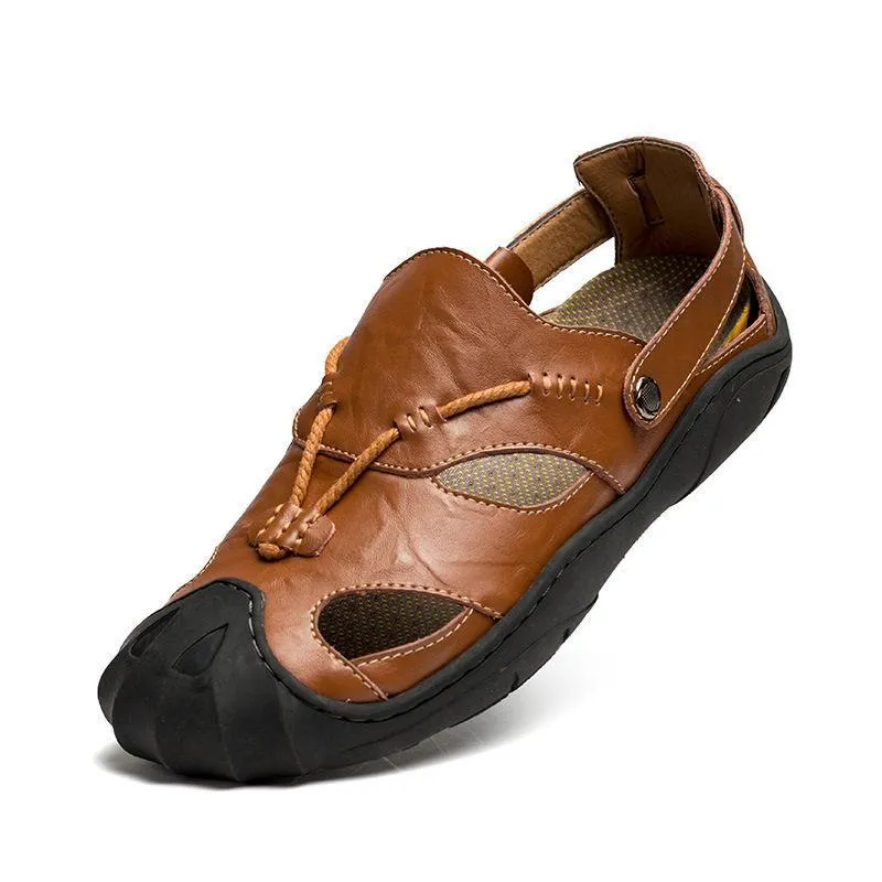 Genuine Cow Leather Summer Soft Breathable Male Sandals Shoes