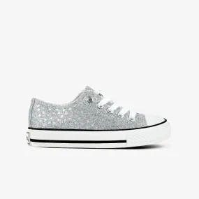Girl's Silver Glitter Canvas Sneakers