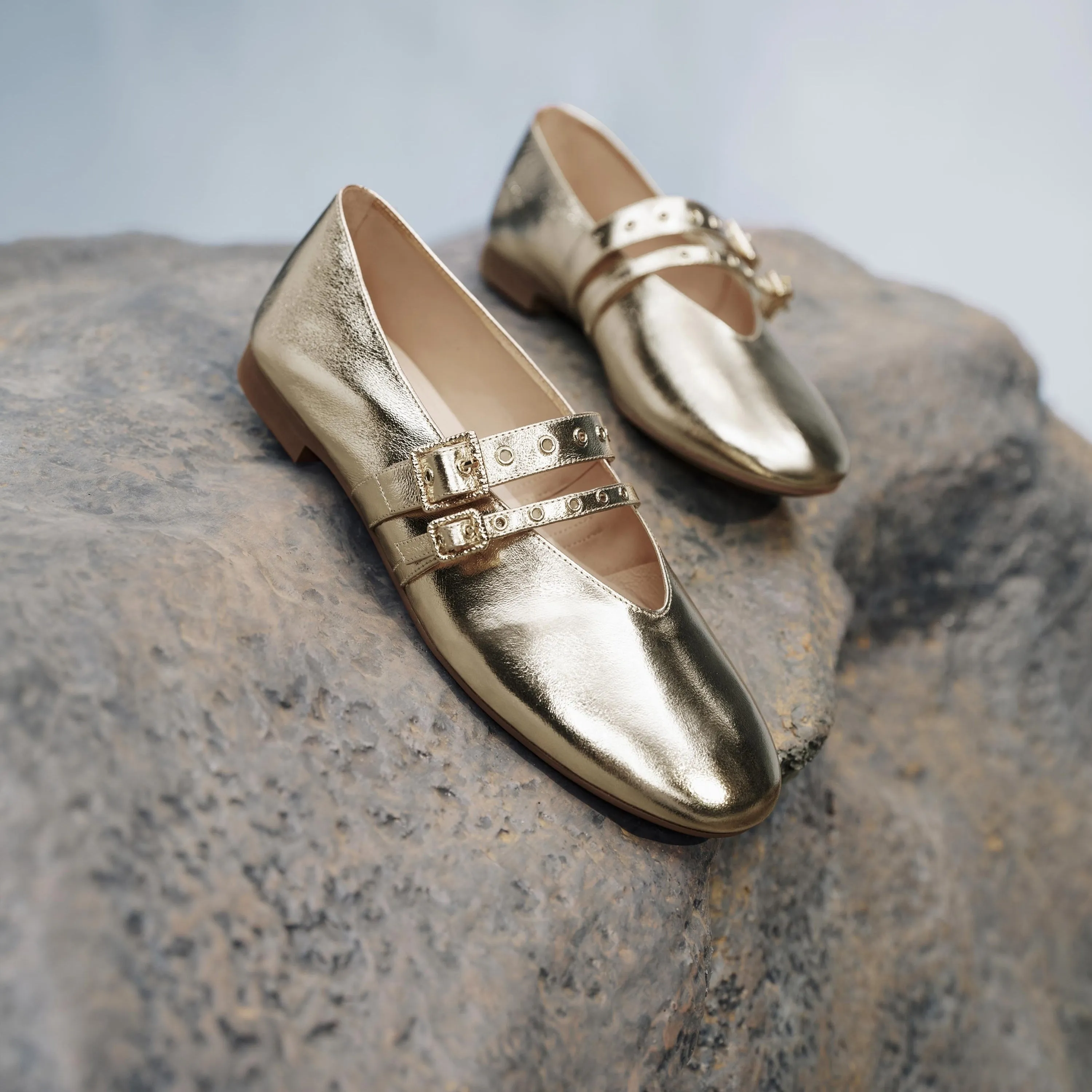 Gold Metallic Strappy Ballet Flats