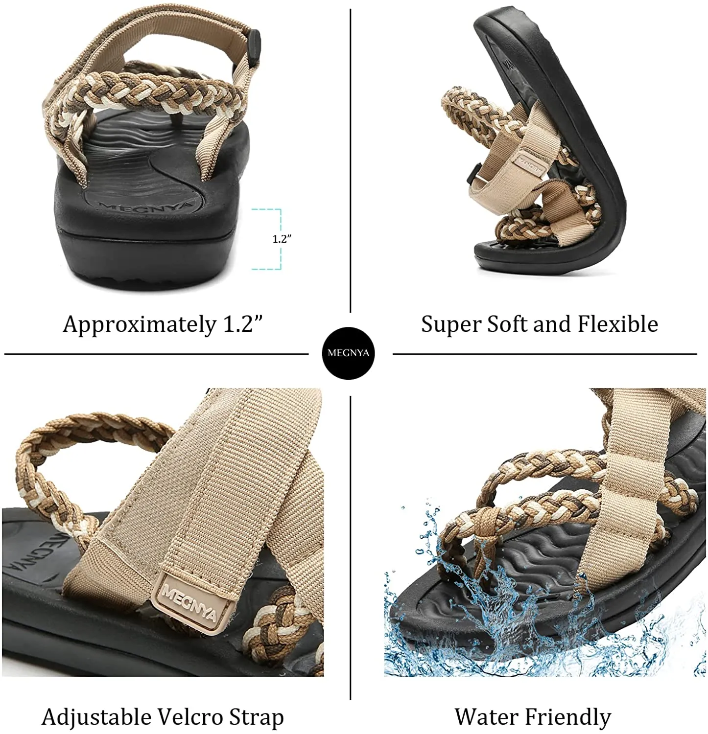 Hiking Sandals for Women, Comfortable Walking Flip Flop Sandals with Arch