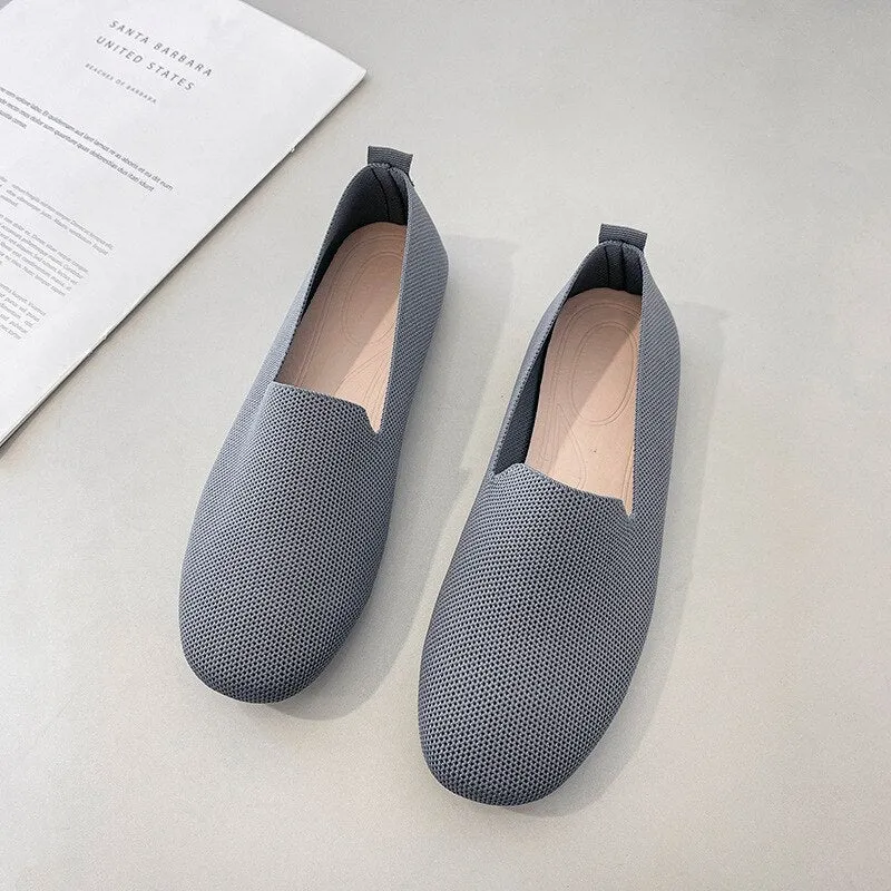 Hnzxzm Women Shoes Casual Flats Soft Ballet Footwear Female Shallow Ladies Slip-On Soft Girls Solid Color Knitted Women's Loafers