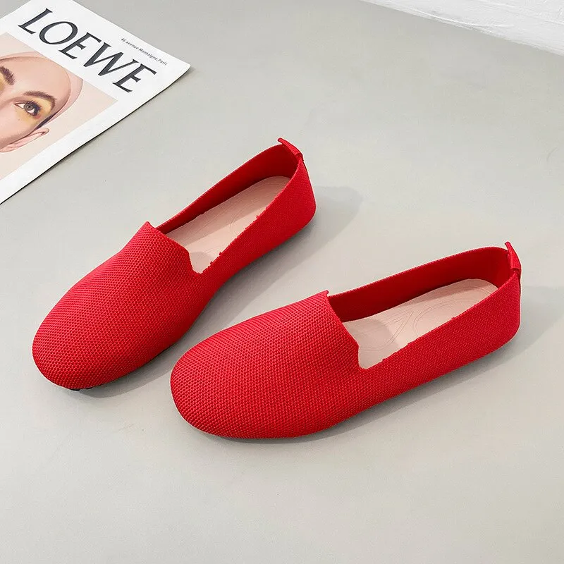 Hnzxzm Women Shoes Casual Flats Soft Ballet Footwear Female Shallow Ladies Slip-On Soft Girls Solid Color Knitted Women's Loafers