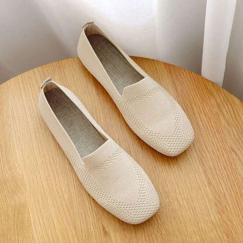 Hnzxzm Women Shoes Casual Flats Soft Ballet Footwear Female Shallow Ladies Slip-On Soft Girls Solid Color Knitted Women's Loafers
