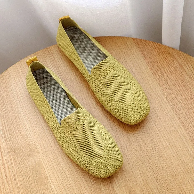 Hnzxzm Women Shoes Casual Flats Soft Ballet Footwear Female Shallow Ladies Slip-On Soft Girls Solid Color Knitted Women's Loafers