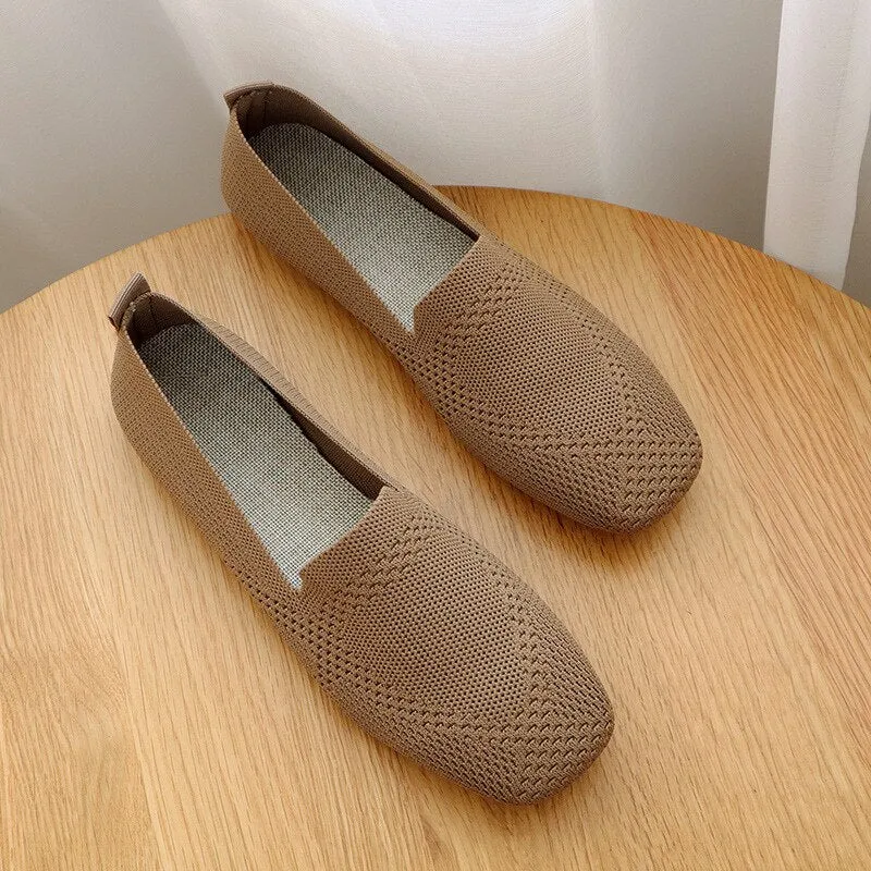 Hnzxzm Women Shoes Casual Flats Soft Ballet Footwear Female Shallow Ladies Slip-On Soft Girls Solid Color Knitted Women's Loafers