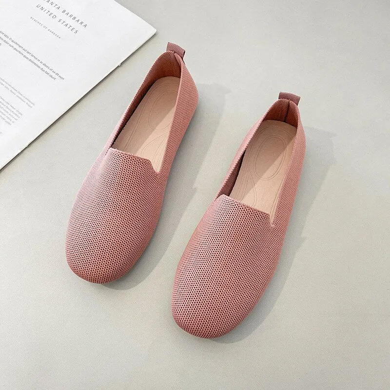 Hnzxzm Women Shoes Casual Flats Soft Ballet Footwear Female Shallow Ladies Slip-On Soft Girls Solid Color Knitted Women's Loafers