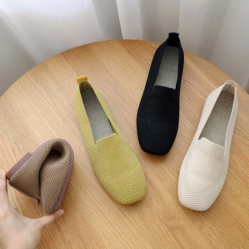 Hnzxzm Women Shoes Casual Flats Soft Ballet Footwear Female Shallow Ladies Slip-On Soft Girls Solid Color Knitted Women's Loafers