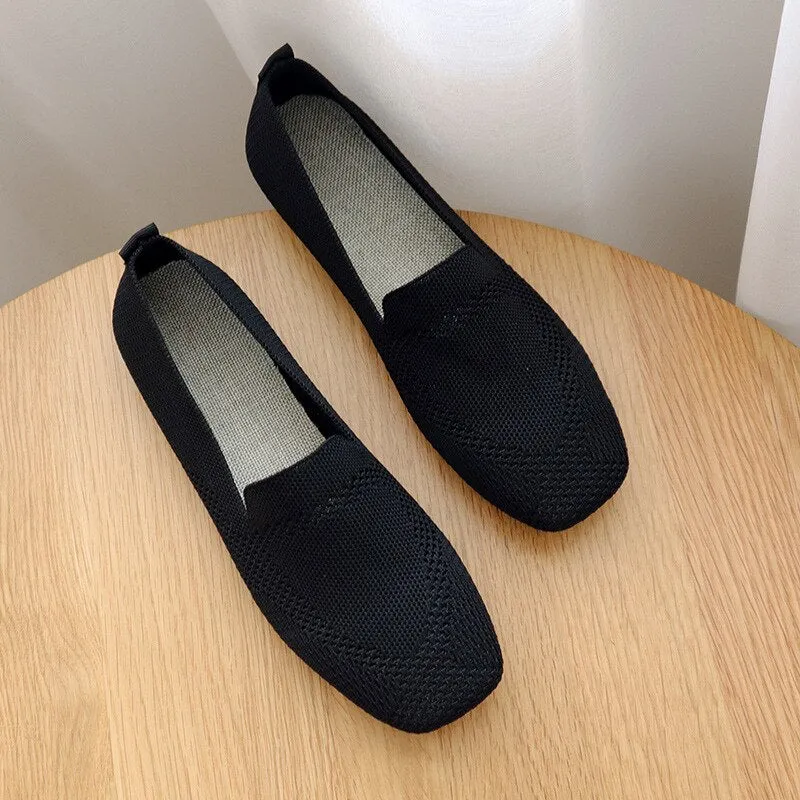 Hnzxzm Women Shoes Casual Flats Soft Ballet Footwear Female Shallow Ladies Slip-On Soft Girls Solid Color Knitted Women's Loafers