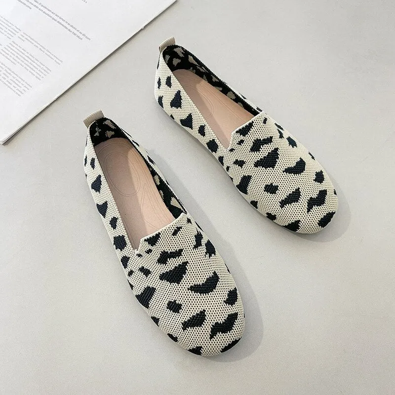 Hnzxzm Women Shoes Casual Flats Soft Ballet Footwear Female Shallow Ladies Slip-On Soft Girls Solid Color Knitted Women's Loafers