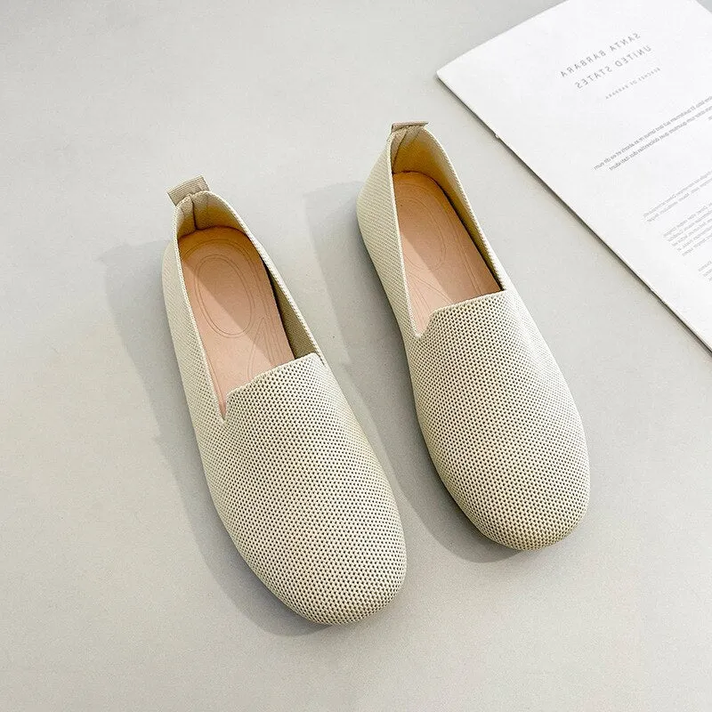 Hnzxzm Women Shoes Casual Flats Soft Ballet Footwear Female Shallow Ladies Slip-On Soft Girls Solid Color Knitted Women's Loafers