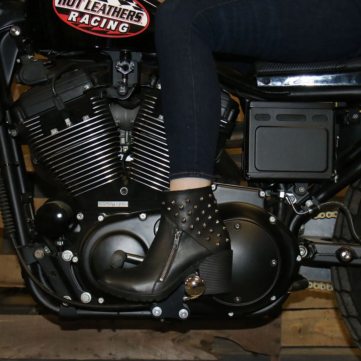 Hot Leathers BTL1003 Ladies 5-inch Black Studded Ankle Leather Boots