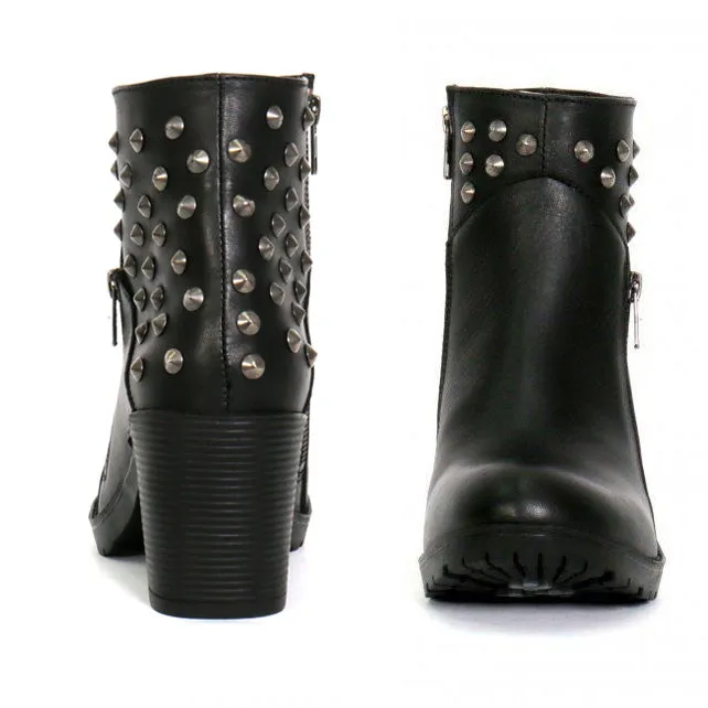Hot Leathers BTL1003 Ladies 5-inch Black Studded Ankle Leather Boots