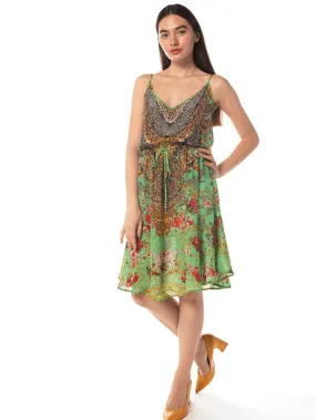 Inoa Chartreuse Strappy Silk Flirt Dress