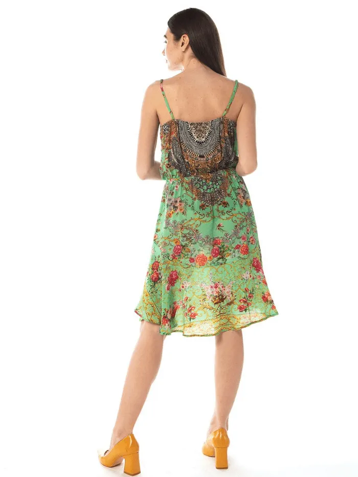 Inoa Chartreuse Strappy Silk Flirt Dress