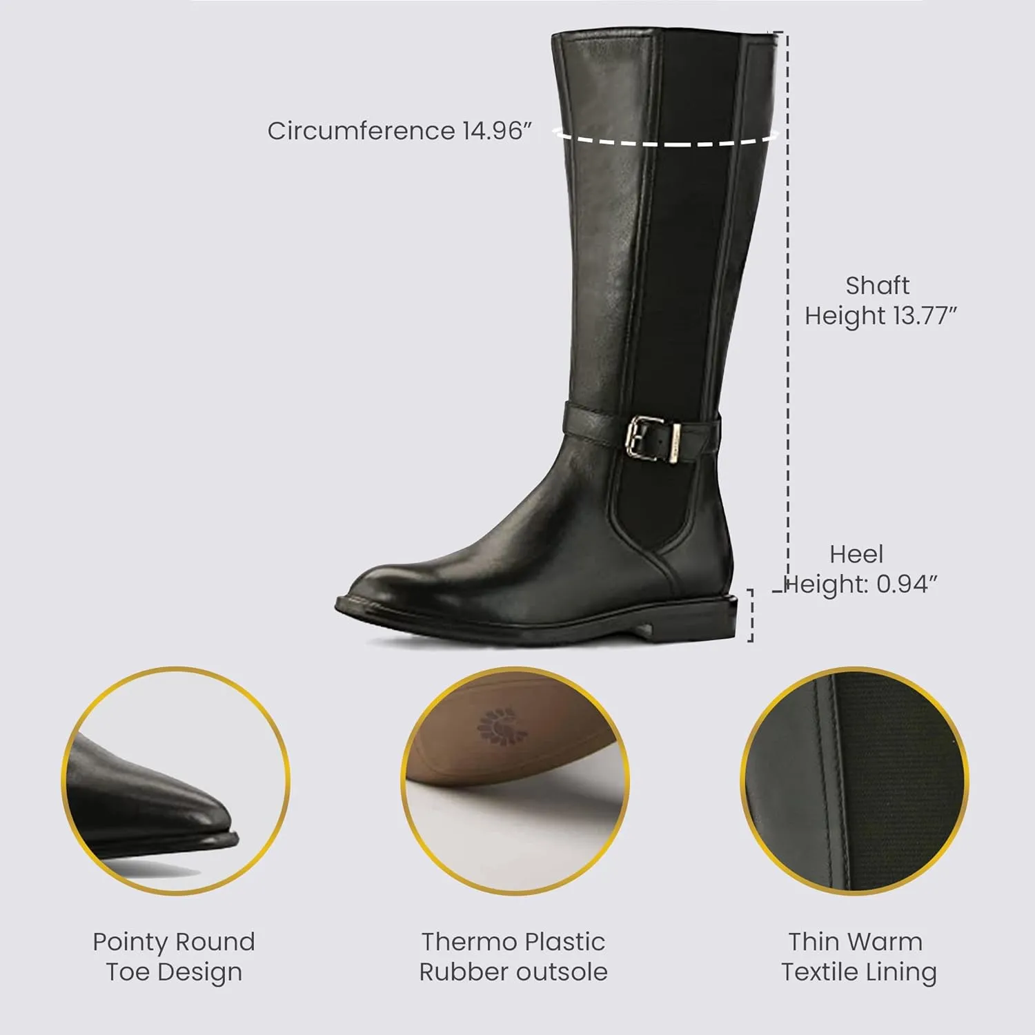 JATAREA Women's Leather Knee-High Boots - Stylish Block Heel - Comfortable Bootie for Females - Cushioned Insole for Comfort - Durable and Versatile Design