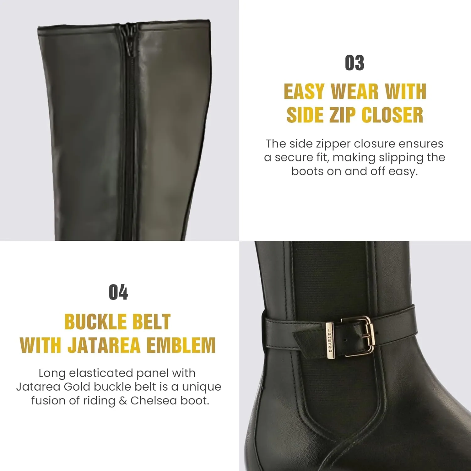 JATAREA Women's Leather Knee-High Boots - Stylish Block Heel - Comfortable Bootie for Females - Cushioned Insole for Comfort - Durable and Versatile Design