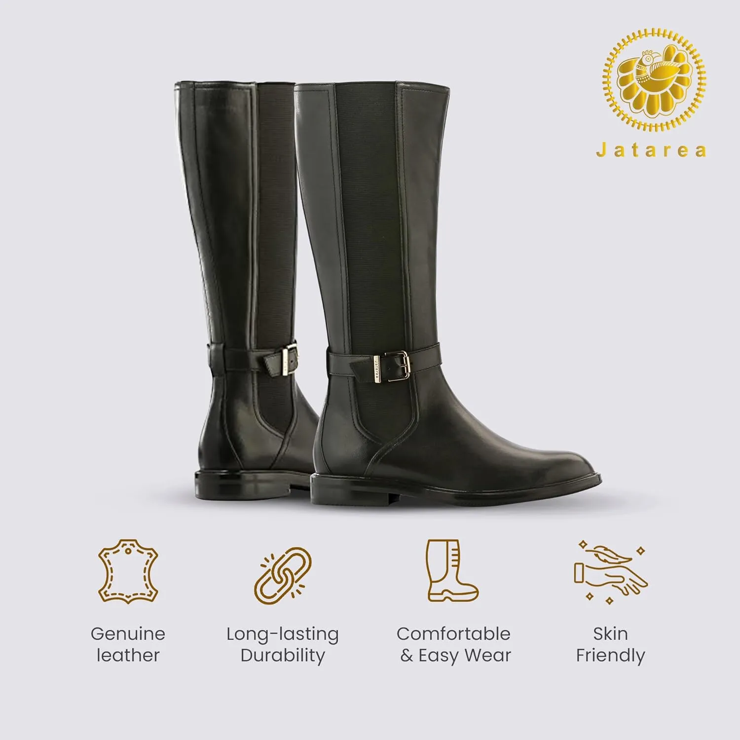 JATAREA Women's Leather Knee-High Boots - Stylish Block Heel - Comfortable Bootie for Females - Cushioned Insole for Comfort - Durable and Versatile Design