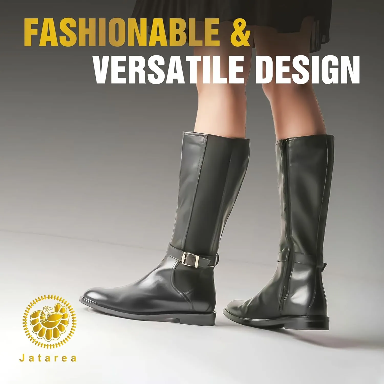 JATAREA Women's Leather Knee-High Boots - Stylish Block Heel - Comfortable Bootie for Females - Cushioned Insole for Comfort - Durable and Versatile Design