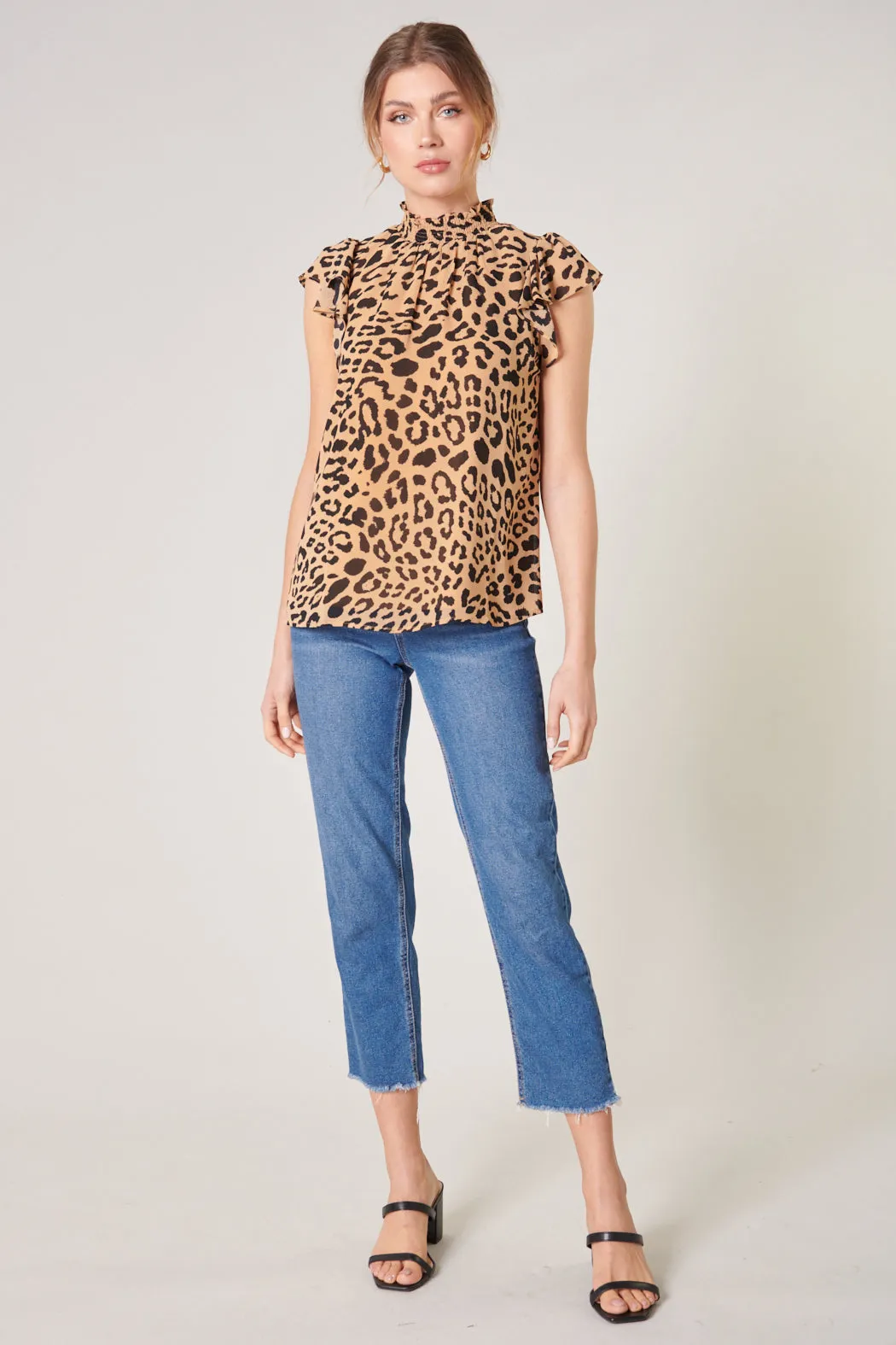Java Leopard Sun Up Mock Neck Blouse