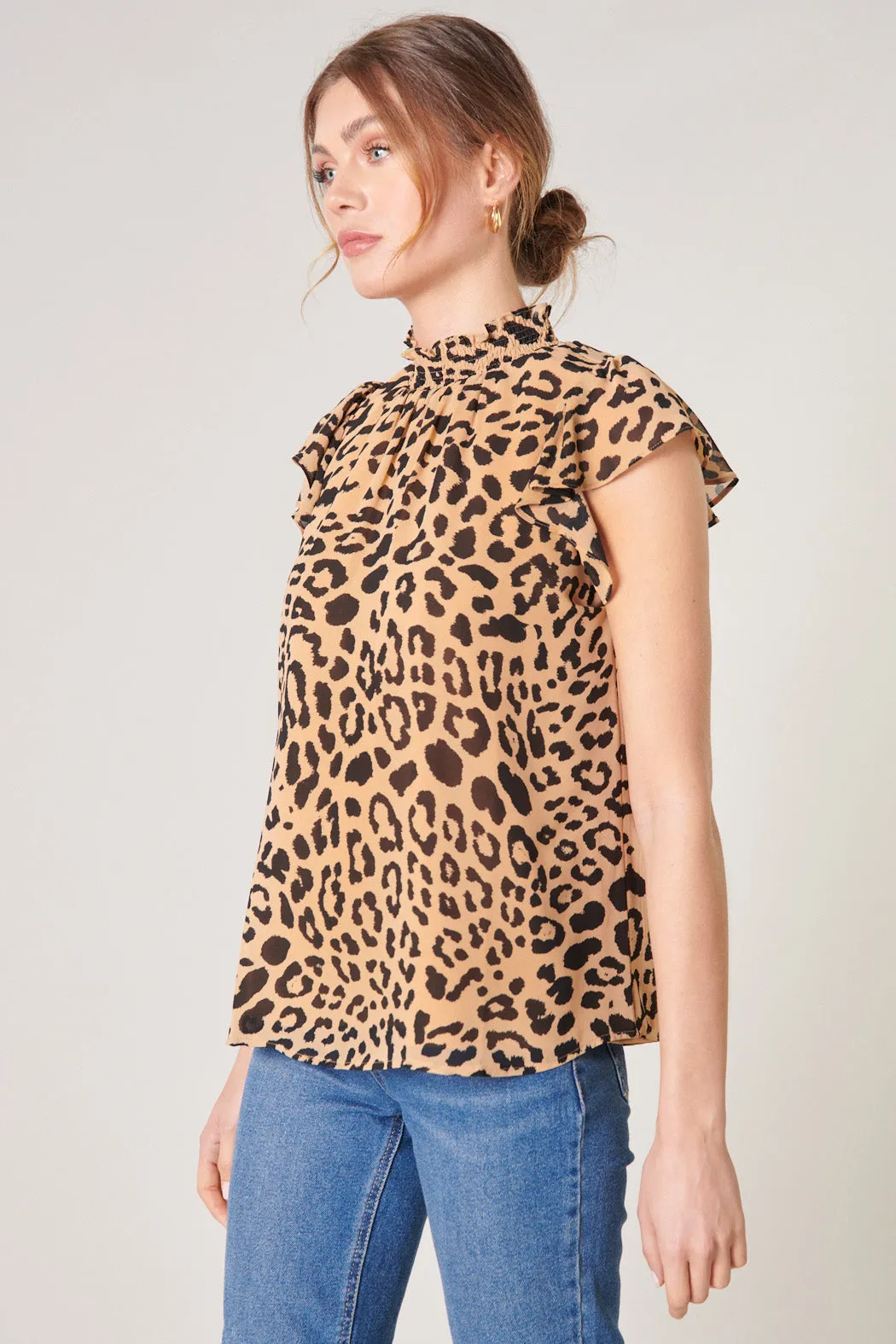 Java Leopard Sun Up Mock Neck Blouse