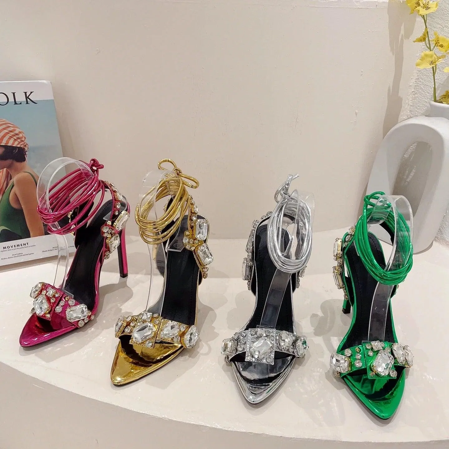 Jeremy Rhinestone Tie Up Heels