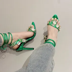 Jeremy Rhinestone Tie Up Heels